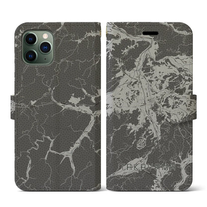 【高山（岐阜県）】地図柄iPhoneケース（手帳タイプ）モノトーン・iPhone 11 Pro 用