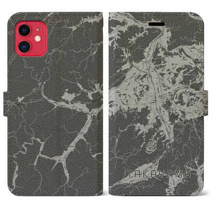 【高山（岐阜県）】地図柄iPhoneケース（手帳タイプ）モノトーン・iPhone 11 用