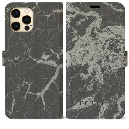 【高山（岐阜県）】地図柄iPhoneケース（手帳タイプ）モノトーン・iPhone 12 Pro Max 用