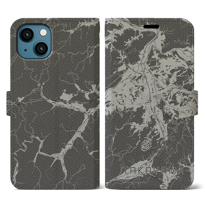 【高山（岐阜県）】地図柄iPhoneケース（手帳タイプ）モノトーン・iPhone 13 用
