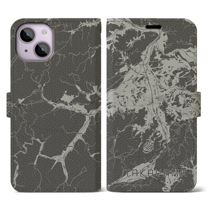 【高山（岐阜県）】地図柄iPhoneケース（手帳タイプ）モノトーン・iPhone 14 用