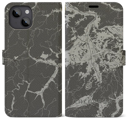 【高山（岐阜県）】地図柄iPhoneケース（手帳タイプ）モノトーン・iPhone 14 Plus 用