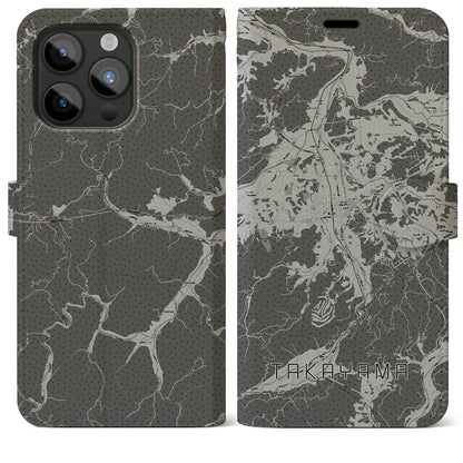 【高山（岐阜県）】地図柄iPhoneケース（手帳タイプ）モノトーン・iPhone 15 Pro Max 用