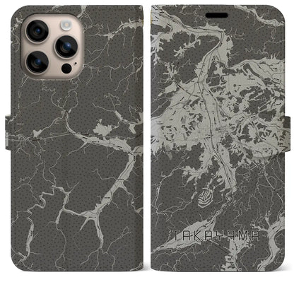 【高山（岐阜県）】地図柄iPhoneケース（手帳タイプ）モノトーン・iPhone 16 Plus 用