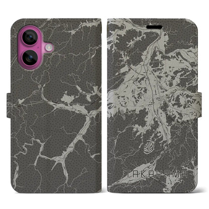 【高山（岐阜県）】地図柄iPhoneケース（手帳タイプ）モノトーン・iPhone 16 Pro 用