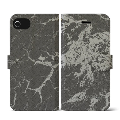 【高山（岐阜県）】地図柄iPhoneケース（手帳タイプ）モノトーン・iPhone SE（第3 / 第2世代） / 8 / 7 / 6s / 6 用