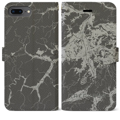 【高山（岐阜県）】地図柄iPhoneケース（手帳タイプ）モノトーン・iPhone 8Plus /7Plus / 6sPlus / 6Plus 用