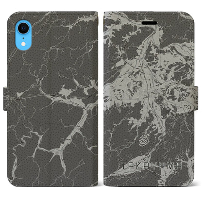 【高山（岐阜県）】地図柄iPhoneケース（手帳タイプ）モノトーン・iPhone XR 用