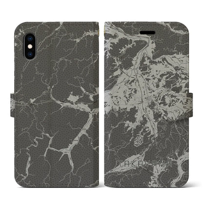 【高山（岐阜県）】地図柄iPhoneケース（手帳タイプ）モノトーン・iPhone XS / X 用