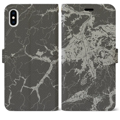 【高山（岐阜県）】地図柄iPhoneケース（手帳タイプ）モノトーン・iPhone XS Max 用
