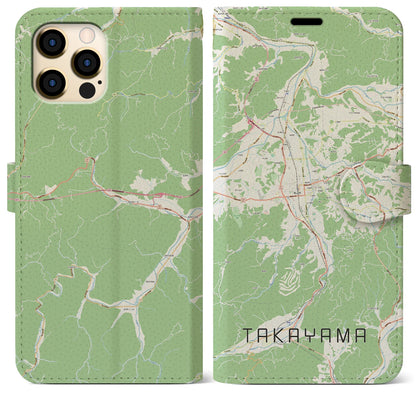 【高山（岐阜県）】地図柄iPhoneケース（手帳タイプ）ナチュラル・iPhone 12 Pro Max 用