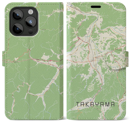 【高山（岐阜県）】地図柄iPhoneケース（手帳タイプ）ナチュラル・iPhone 15 Pro Max 用