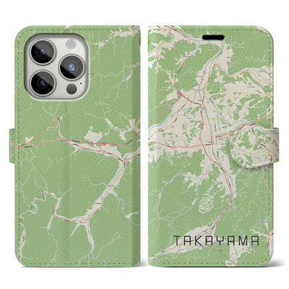 【高山（岐阜県）】地図柄iPhoneケース（手帳タイプ）ナチュラル・iPhone 15 Pro 用