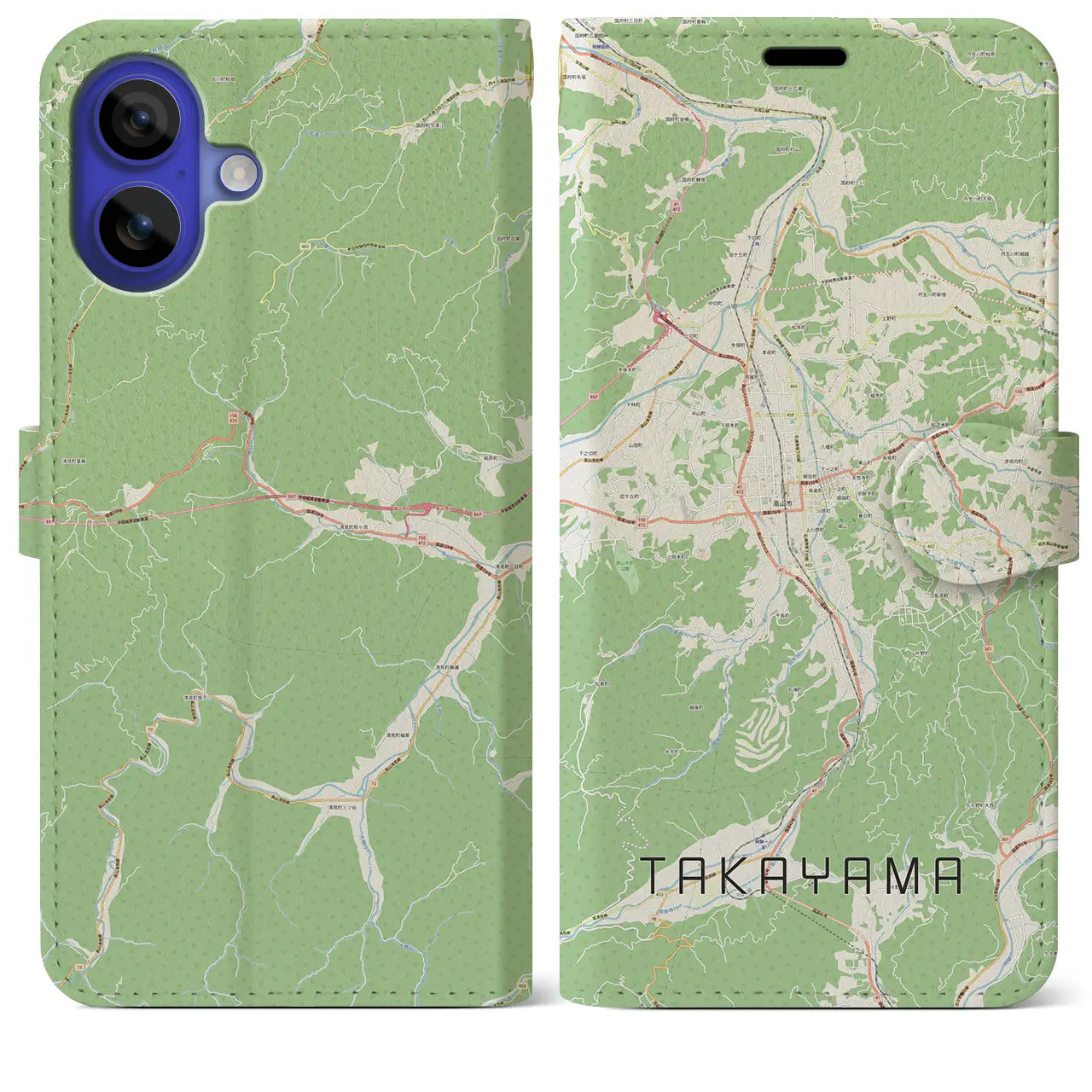 【高山（岐阜県）】地図柄iPhoneケース（手帳タイプ）ナチュラル・iPhone 16 Pro Max 用