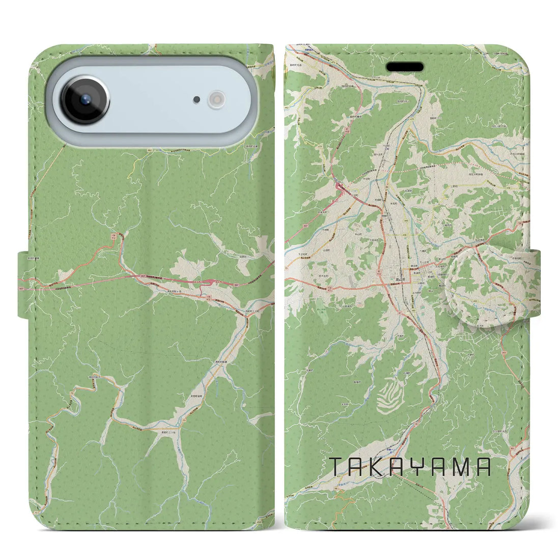 【高山(岐阜県)】地図柄iPhoneケース(手帳タイプ)モノトーン・iPhone 17 Pro Max 用