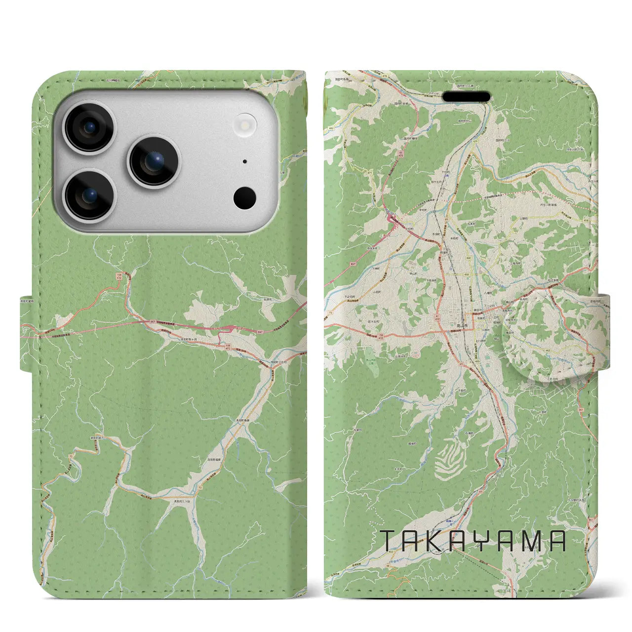 【高山（岐阜県）】地図柄iPhoneケース（手帳タイプ）