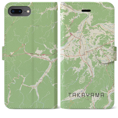 【高山（岐阜県）】地図柄iPhoneケース（手帳タイプ）ナチュラル・iPhone 8Plus /7Plus / 6sPlus / 6Plus 用