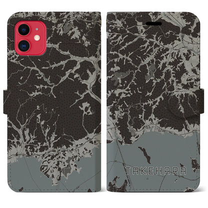 【竹原（広島県）】地図柄iPhoneケース（手帳タイプ）モノトーン・iPhone 11 用