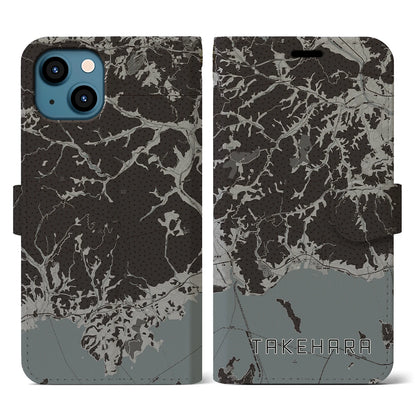 【竹原（広島県）】地図柄iPhoneケース（手帳タイプ）モノトーン・iPhone 13 用