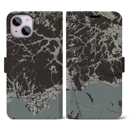 【竹原（広島県）】地図柄iPhoneケース（手帳タイプ）モノトーン・iPhone 14 用