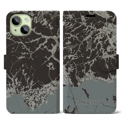 【竹原（広島県）】地図柄iPhoneケース（手帳タイプ）モノトーン・iPhone 15 用