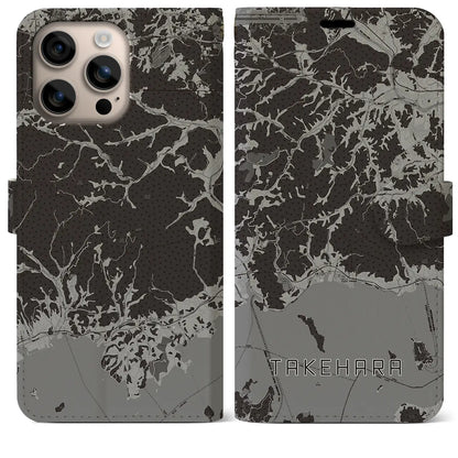 【竹原（広島県）】地図柄iPhoneケース（手帳タイプ）モノトーン・iPhone 16 Plus 用