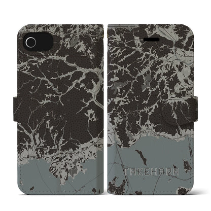 【竹原（広島県）】地図柄iPhoneケース（手帳タイプ）モノトーン・iPhone SE（第3 / 第2世代） / 8 / 7 / 6s / 6 用