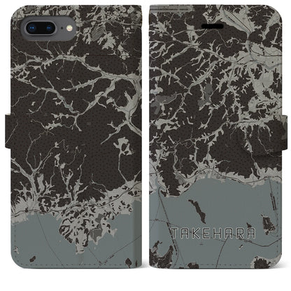 【竹原（広島県）】地図柄iPhoneケース（手帳タイプ）モノトーン・iPhone 8Plus /7Plus / 6sPlus / 6Plus 用