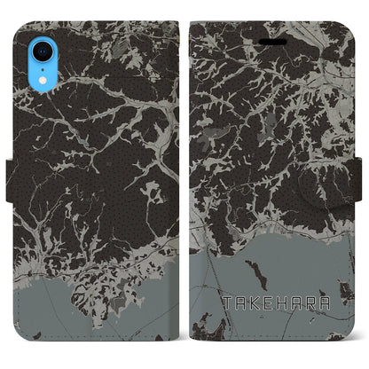 【竹原（広島県）】地図柄iPhoneケース（手帳タイプ）モノトーン・iPhone XR 用