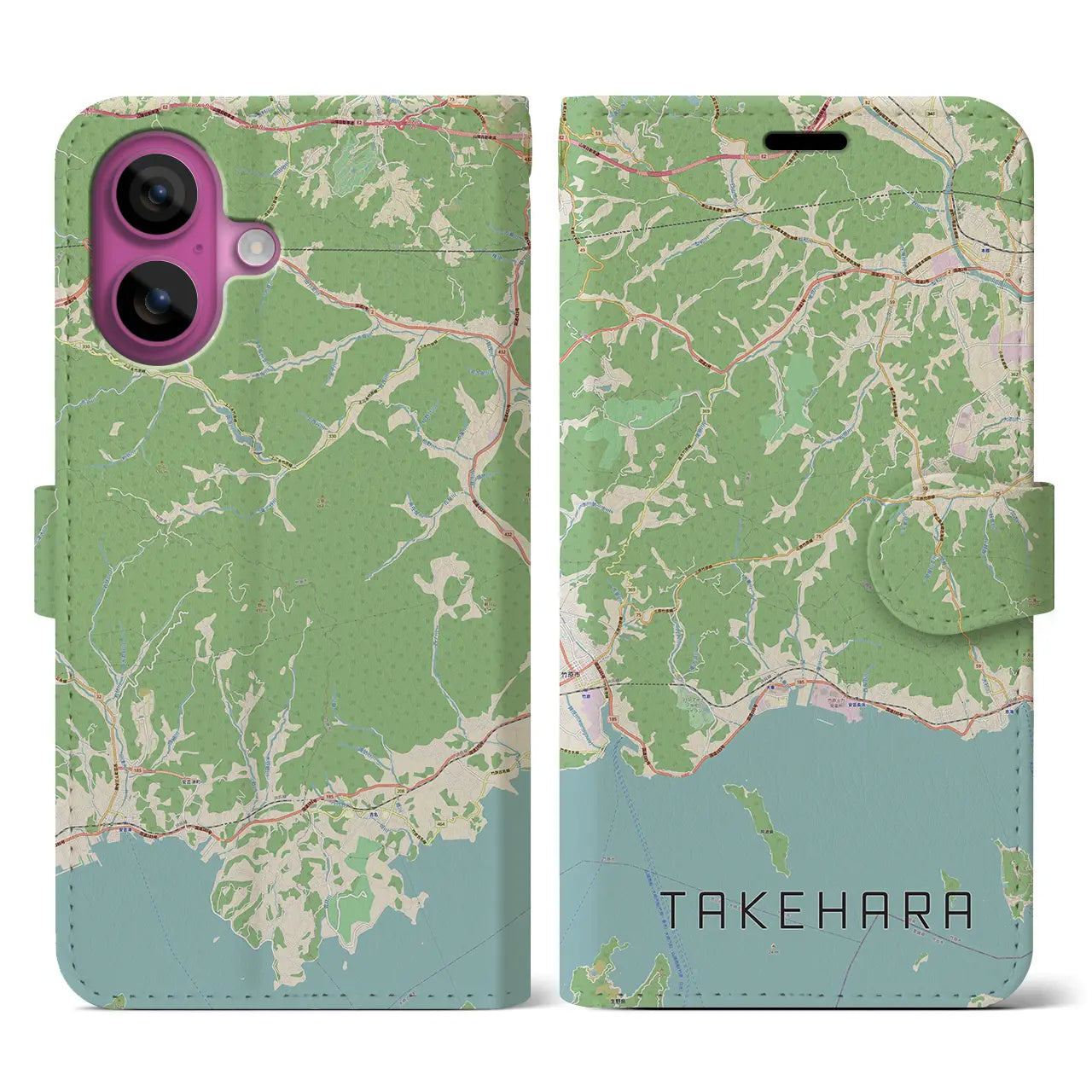 【竹原（広島県）】地図柄iPhoneケース（手帳タイプ）ナチュラル・iPhone 16 Pro 用