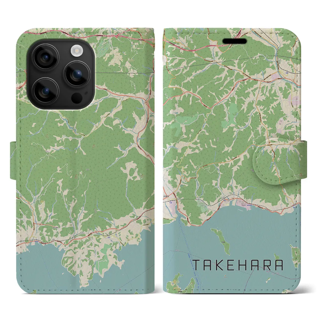 【竹原（広島県）】地図柄iPhoneケース（手帳タイプ）ナチュラル・iPhone 16 用