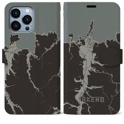 【竹野（兵庫県）】地図柄iPhoneケース（手帳タイプ）モノトーン・iPhone 13 Pro Max 用