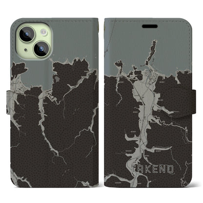 【竹野（兵庫県）】地図柄iPhoneケース（手帳タイプ）モノトーン・iPhone 15 用