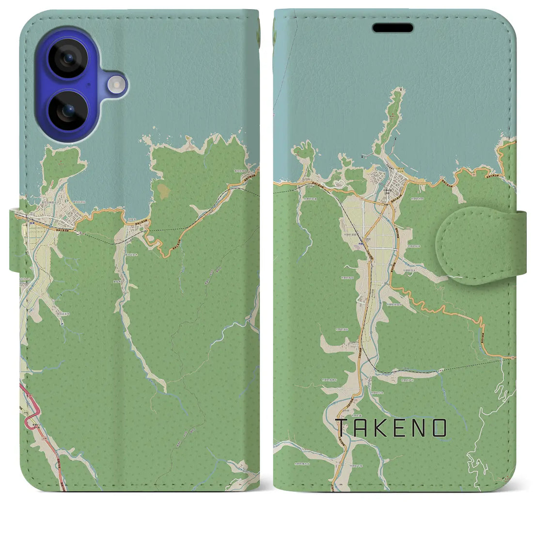 【竹野（兵庫県）】地図柄iPhoneケース（手帳タイプ）ナチュラル・iPhone 16 Pro Max 用