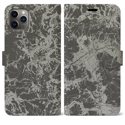 【武雄（佐賀県）】地図柄iPhoneケース（手帳タイプ）モノトーン・iPhone 11 Pro Max 用