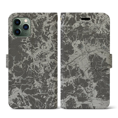 【武雄（佐賀県）】地図柄iPhoneケース（手帳タイプ）モノトーン・iPhone 11 Pro 用