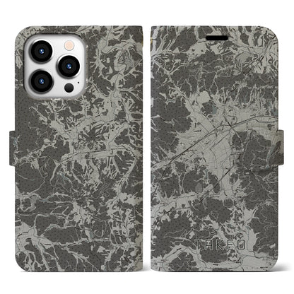 【武雄（佐賀県）】地図柄iPhoneケース（手帳タイプ）モノトーン・iPhone 13 Pro 用