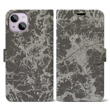 【武雄（佐賀県）】地図柄iPhoneケース（手帳タイプ）モノトーン・iPhone 14 用