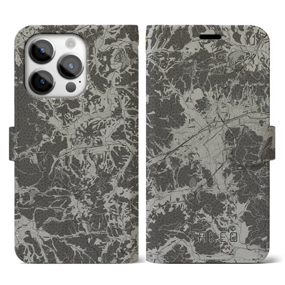 【武雄（佐賀県）】地図柄iPhoneケース（手帳タイプ）モノトーン・iPhone 14 Pro 用