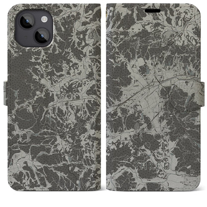 【武雄（佐賀県）】地図柄iPhoneケース（手帳タイプ）モノトーン・iPhone 14 Plus 用