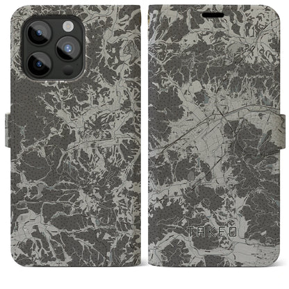 【武雄（佐賀県）】地図柄iPhoneケース（手帳タイプ）モノトーン・iPhone 15 Pro Max 用