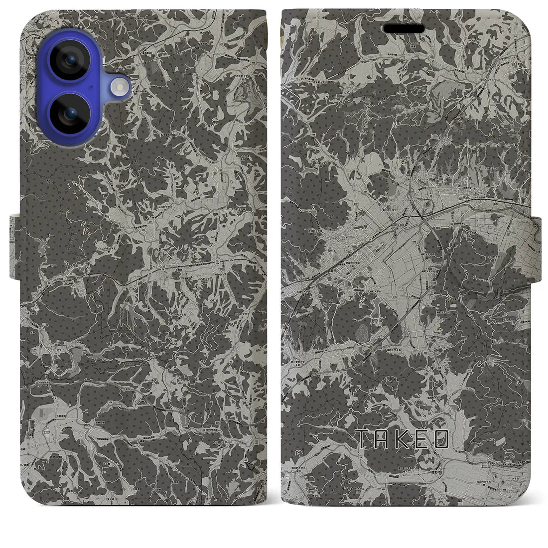 【武雄(佐賀県)】地図柄iPhoneケース(手帳タイプ)モノトーン・iPhone 16 Pro Max 用