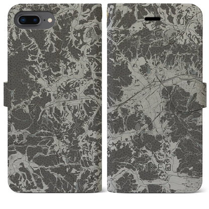 【武雄（佐賀県）】地図柄iPhoneケース（手帳タイプ）モノトーン・iPhone 8Plus /7Plus / 6sPlus / 6Plus 用