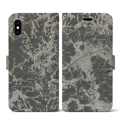 【武雄（佐賀県）】地図柄iPhoneケース（手帳タイプ）モノトーン・iPhone XS / X 用