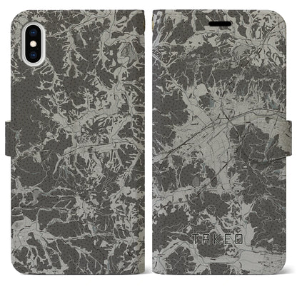 【武雄（佐賀県）】地図柄iPhoneケース（手帳タイプ）モノトーン・iPhone XS Max 用