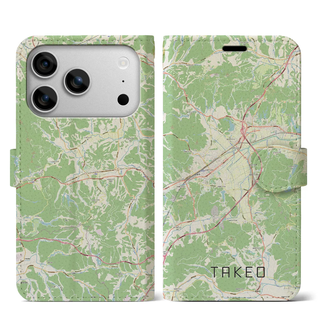 【武雄(佐賀県)】地図柄iPhoneケース(手帳タイプ)ナチュラル・iPhone 17 Pro Max 用