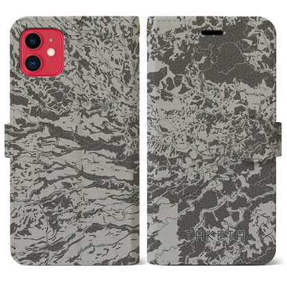 【竹田（大分県）】地図柄iPhoneケース（手帳タイプ）モノトーン・iPhone 11 用