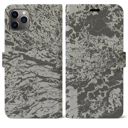 【竹田（大分県）】地図柄iPhoneケース（手帳タイプ）モノトーン・iPhone 11 Pro Max 用