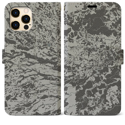 【竹田（大分県）】地図柄iPhoneケース（手帳タイプ）モノトーン・iPhone 12 Pro Max 用