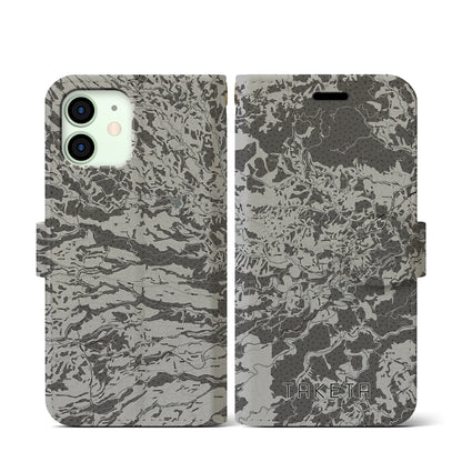 【竹田（大分県）】地図柄iPhoneケース（手帳タイプ）モノトーン・iPhone 12 mini 用